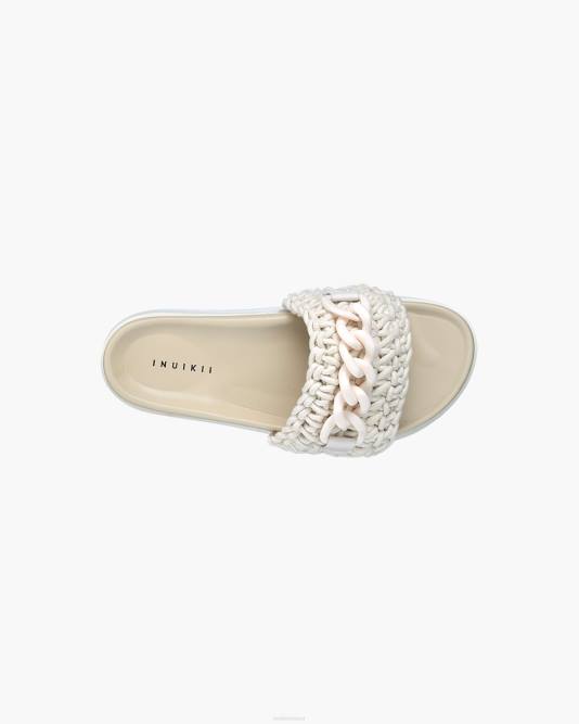 INUIKII Women Cream Woven Chain Platform Footwear B8TL15