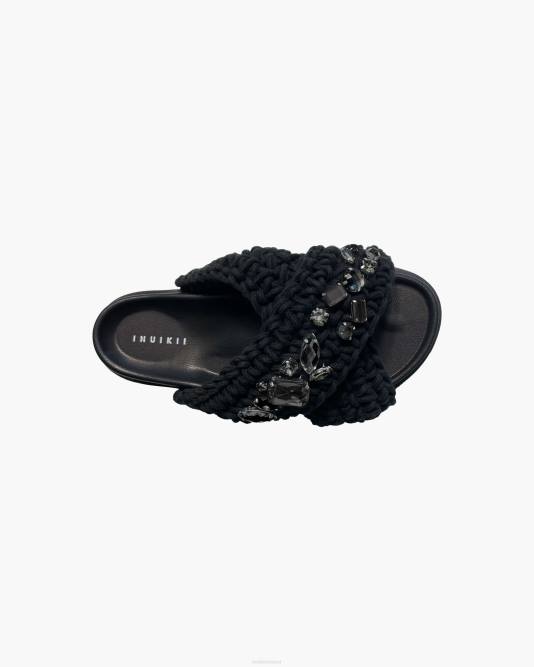 INUIKII Women True Black Woven Stones Footwear B8TL4