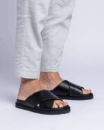 INUIKII Men Black Crossed Leather Footwear B8TL350 - Image 3
