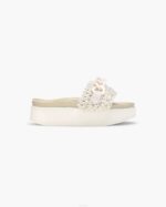 INUIKII Women Cream Woven Chain Platform Footwear B8TL15