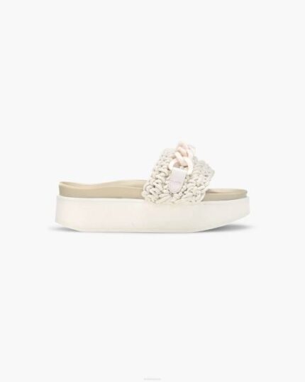 INUIKII Women Cream Woven Chain Platform Footwear B8TL15
