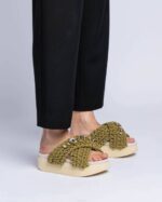 INUIKII Women Khaki Woven Stones Platform Footwear B8TL28 - Image 3