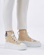 INUIKII Women Old Beige Matilda Canvas High Footwear B8TL33 - Image 4